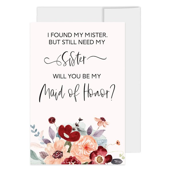 Andaz Press Still Need My Sister Will You Be My Bridesmaid Proposal Cards with Envelopes, Set of 16 Floral 4 x 6-inch, Includes 10 Bridesmaids, 2 Maid of Honor, 2 Matron of Honor 2 Flower Girl Cards