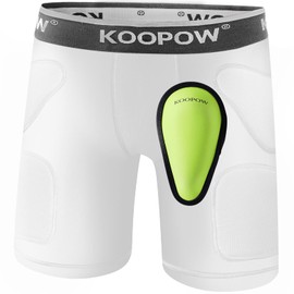 KOOPOW Youth Boys Padded Sliding Shorts Slider Pads with Soft Protective Athletic Cup for Baseball, Football, Lacrosse (X-Small, White)