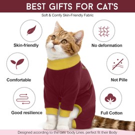 DENTRUN Cat Pajamas for Cats Only, Stretchy Sticky Hair Cat Clothes, Onesie, Sweater for Shedding & Recovery, Soft Cat Surgery Recovery Suit, Sphynx Kitten Onesie Jumpsuit Apparel Costumes