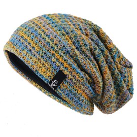 Ruphedy Women Slouchy Beanie Hat Knit Long Baggy Slouch Skull Cap for Winter (B08w-Blue/Multi)