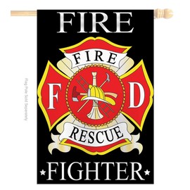 Two Group Fire Fighter Armed Forces Firefrighter Fireman Department Rescue Red Line Hero Support Decoration Banner Small Garden Yard Gift Double-Sided, House Flag Set 28"x 40" w/Flagpole, Imported