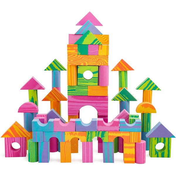 Morvat Foam Building Block Set- 140 Piece Soft Multi-Colored Building Blocks Sets Educational Stacking Blocks, Foam Building Blocks for Kids, Non-Toxic &BPA Free -Great Bath Toys for Babies & Toddlers