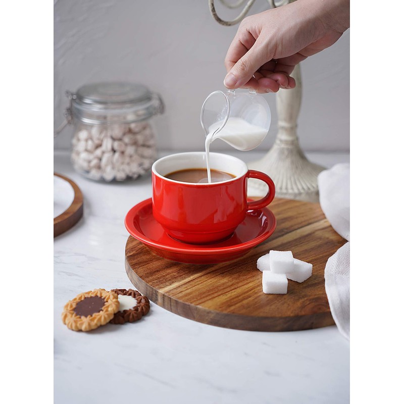Sweese 406.404 Porcelain Stackable Cappuccino Cups with Saucers and Metal