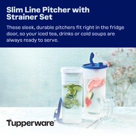 Tupperware Slim Line 2-Pitcher Set in Blue, Dishwasher Safe and BPA Free (2L / 8.4 Cups, Set of 2)