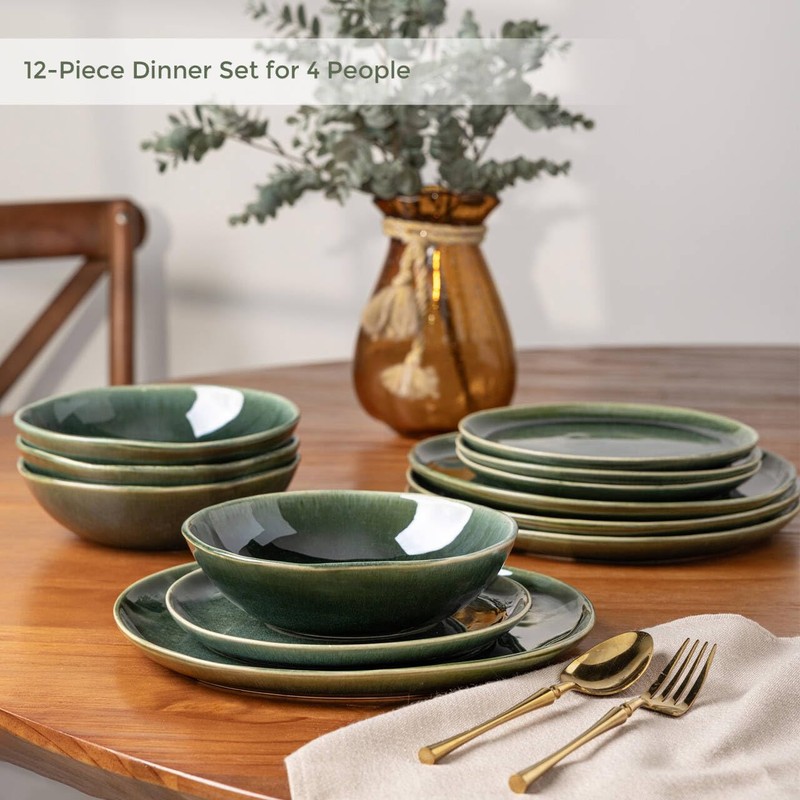 AmorArc Ceramic Dinnerware Sets,Handmade Reactive Glaze Stoneware Plates and Bowls
