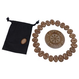 Generisch Vegvísir Vegvisir 25 Wooden Rune Stones Set Walnut (Runes 30 x 40 mm Compass 130 mm)
