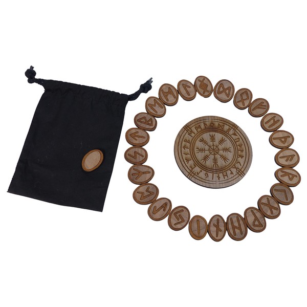 Generisch Vegvísir Vegvisir 25 Wooden Rune Stones Set Walnut (Runes