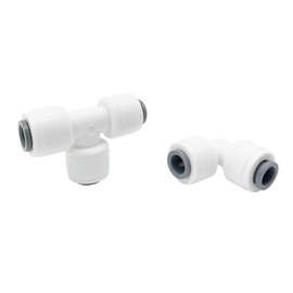 Qrity 1/4" Pushfit Straight Connector for Water Pipe, Push in to Connect Water Tube Fitting Set (90° Elbow Connector+T- Type Connector), Push in Connector for Water Pipe-1 Set