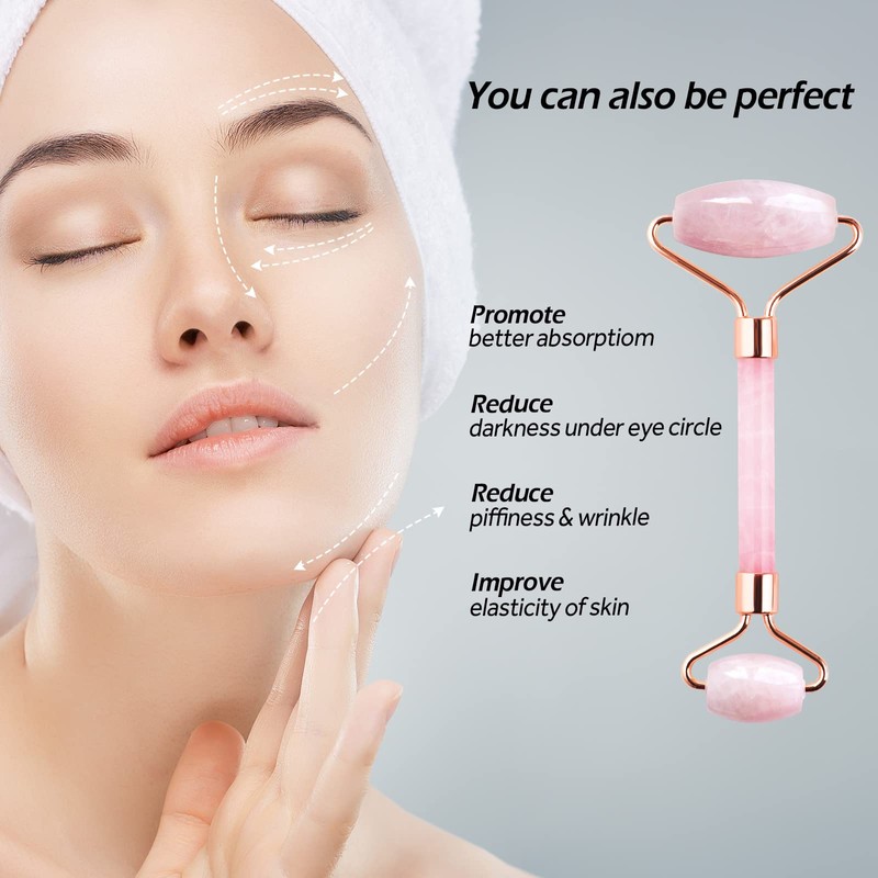 GeeRic Gua Sha and Face Roller Tool, Natural Green Jade