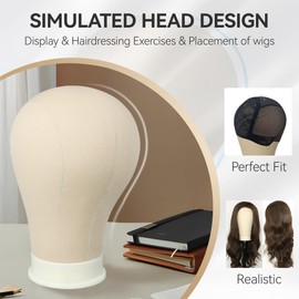 22.5 Inch Mannequin Head for Wig, Canvas Wig Head with Mount Hole, Manikin Head for Wig Making, Styling and Display, Head Contour More Realistic