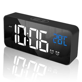 tronisky Digitaler Wecker, LED Digital Wecker Spiegel Tischuhr USB Wiederaufladbar Reisewecker mit 2 Alarmen/Snooze/Temperatur Anzeige/Sprachsteuerung Funktion, 4 Helligkeit, Schwarz