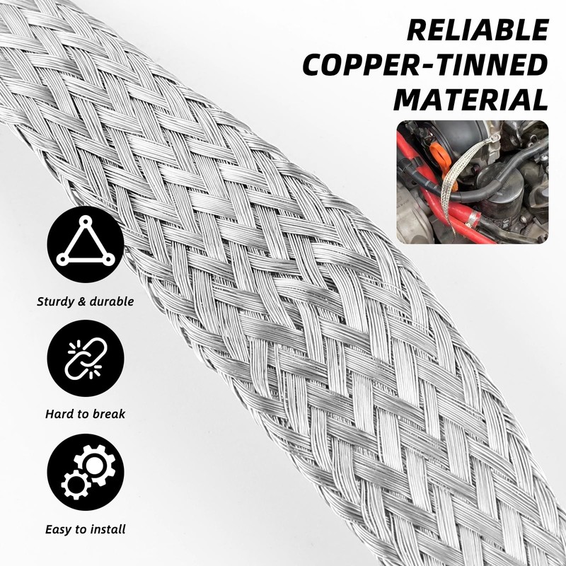 12PCS Automotive Ground Straps, 10/15/20 Inch Tinned Copper Braided Grounding