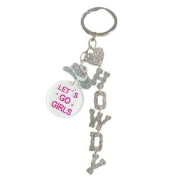 A-yeite Western Cowgirl Cowboy Keychain Glitter Disco Ball Heart HOWDY Letters Acrylic Key Chain Purse Bag Charms for Women-Silver
