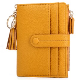 HKCLUF Small Purses for Women, Leather Wallet RFID Blocking Credit Card Holder Bifold Ladies Coin Purse with Tassel(Yellow)