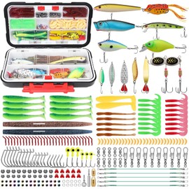 GOTOUR Fishing Lures Kit with Tackle Box, Bass Fishing Accessories Included Fishing Gear and Equipment, Crankbaits, Spinner, Spoon, Popper, Frog, Minnow, Worms, Hooks for Freshwater
