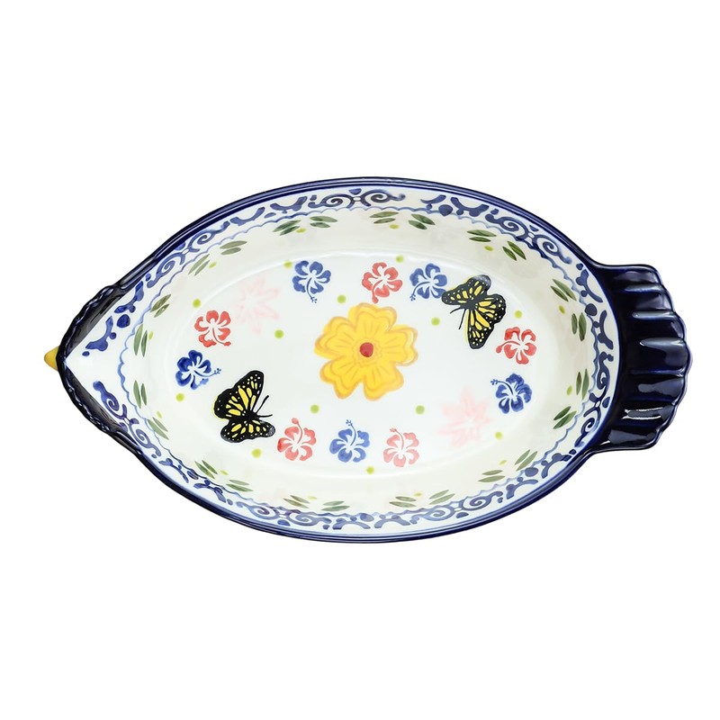 Bicuzat Vintage Butterfly and Flower Pattern Pie Pan, Chicken Shape