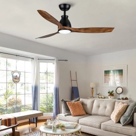 52-Inch Modern LED Ceiling Fan with Lights Indoor/Outdoor Integration Imitation Style and Remote Control BlackColor: Black Color