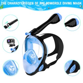 Powerole Full face Ventilation Tube mask for Adults,Using The Latest Dry top System,180 Degree Panoramic Diving Equipment,Equipped with a Camera,Breathing Safety,Leak Proof and Fog Proof…