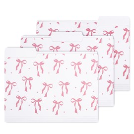 FYSUIMU 12 Pack Pink Bow File Folders Letter Size Pink White Coquette Bowknot File Pockets with 1/3 Cut Tab for Home Office Classroom Supplies, 8.9 x 11.6 Inch