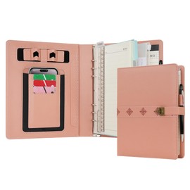 WASON A5 Diary PU Leather Composition Notebook Ruled Binder Journal with Pen, Refillable Paper, Removable Clipboard Portfolio, Notepad for Business Travel School Planner Organizer (Pink)