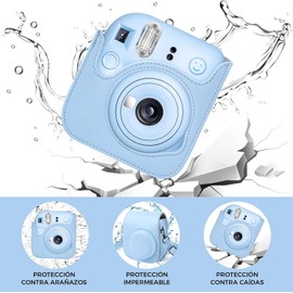 Funda para Cmara Compatible con Mini 12,Funda de cuero de alta calidad, Funda protectora para cmara con correa, lbum, bolgrafo, filtro, marcos de fotos coloridos y marcos colgantes(Azul)