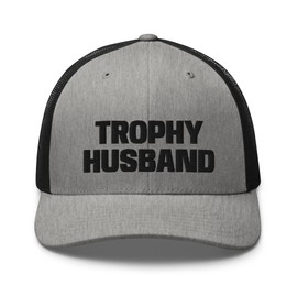 RIVEMUG Trophy Husband Curved Bill Trucker Hat Mid Crown Adjustable Funny Cap for Men Heather/Black