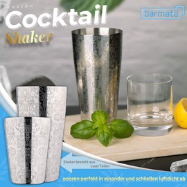 barmate Cocktail Shaker Stainless Steel Professional Boston Shaker, High-Quality Bar Accessories, 2-Piece 750 ml (Engraved)