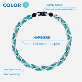 SUPBOMM 3 pcs Baseball Rope Necklaces, League Team Colors Braided Necklace, Baseball Team Gifts, Mariners