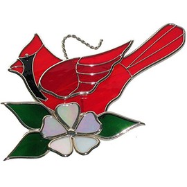 Stained Glass Cardinal with Dogwood Suncatcher