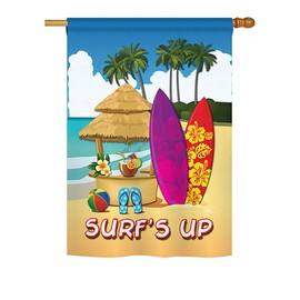 Breeze Decor - Surf's Up Hut Summer - Seasonal Fun In The Sun Impressions Decorative Vertical House Flag 28" x 40" Printed In USA
