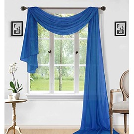 Sapphire Home 1pc Window Sheer Voile Scarf Valance, Decorative Sheer Valance for Window Home Decor, Solid Color, Valance (37"x216") Royal Blue
