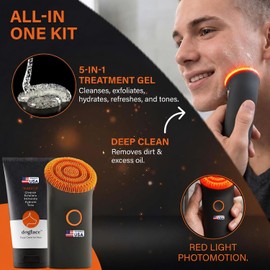 dogface Cepillo Facial Eléctrico Technobrush Wakeup Gel Cleanser Para Hombre Con Cerdas De Silicona Y Luz Roja Para Exfoliar, Limpiar, Hidratar Y Tonificar La Piel Diario. Incluye Estuche De Ducha De