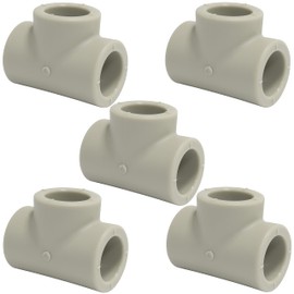 AERZETIX - C67024 - Set of 5 identical T-pieces made of PPR / polypropylene / Ø25 mm PN25 for welding (polyfusion) - pipe connection - sanitary heating drinking water supply fitting angle elbow