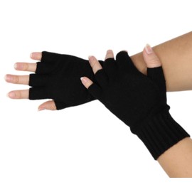 Prettystern Women 100% CASHMERE Wool soft Half-Finger Gloves Wirst Warmers Gauntlets cuffs plain Colour, Black, for Women, 7.9 inch / 3.54 inch