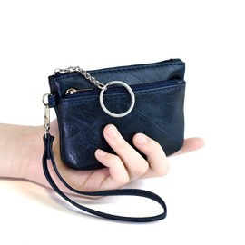 Carteras Mujer Pequeño Monedero Cuero PU Suave Billetera Portafolios con Llavero Cremallera, Tarjeteros Delgada Chicas Dama Mini Bolsillo con Muñequera Desmontable Key Bag (Negro)