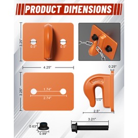 EilxMag 2Pack 3/8 Tractor Bucket Grab Hook, Grade 70 Forged Steel Bolt On Grab Hook with Backer Plate, Heavy Duty Tow Hook for Tractor Bucket, RV, UTV, Truck, Max 15000LBS(Orange)