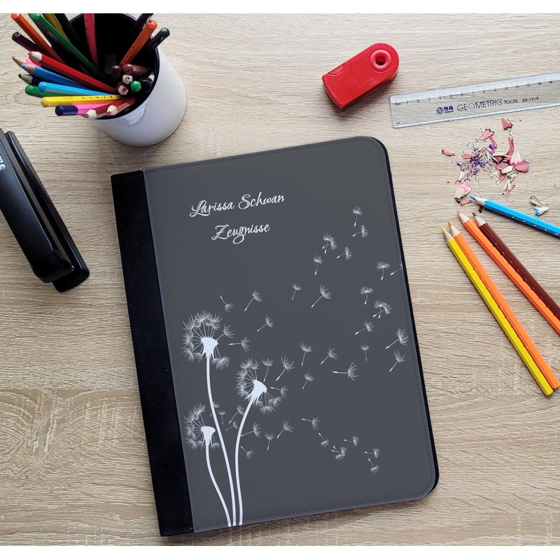 CreaDesign, Children's Certificate Folder with Name, Certificate Folder Dandelion Grey