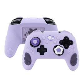 GeekShare Switch Pro Controller Skin Set,Anti-Slip Silicone Protective Cover Skin Case for Switch Pro Controller with 2 Thumb Grip Caps and 2 Stickers - Star Wings Series (Purple)