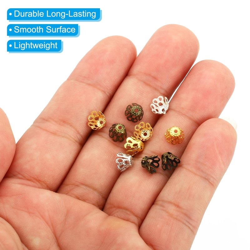 PATIKIL 100pcs 6x5mm Hollow Metal Flower Bead Caps Flower Cap