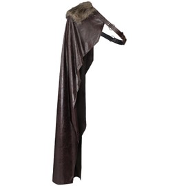 HiiFeuer Medieval Artificial Fur Shawl Half Shoulder Cape, Renaissance Adjustable Cloak Viking Warrior Costume for Ren Faire (Dark Brown A)