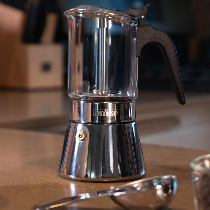 London Sip Glass and Stainless Steel Stovetop Espresso Maker Moka