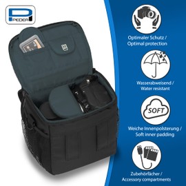 PEDEA Camera Bag for Nikon D750, D3100, D5100 / Canon EOS 1200D / Pentax K-3II / Sony DSC-RX10, SLT-A99V / Olympus E-M1 OM-D (Size M, black/grey) includes screen protector