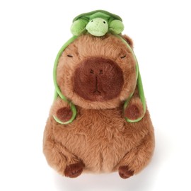 Riuhot Capybara Stuffed Animals with Turtle Backpack Soft Capybara Plush Kawaii Plushie Toy Christmas Valentine's Day Birthday for Kids(9in)