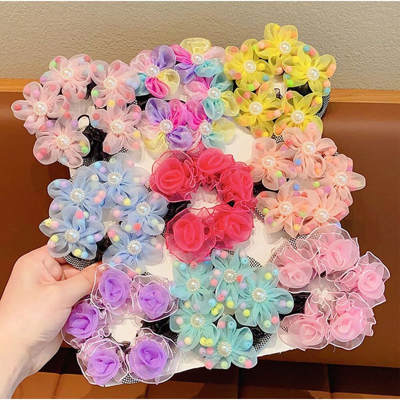 4PCS Girls Ballet Bun Covers Flower with Pearl Shaped Dance
