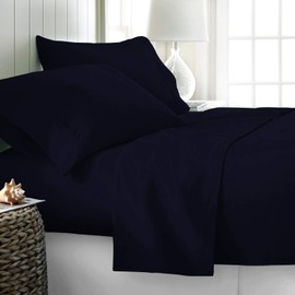 Carressa Linen 800 Thread Count 100% Long Staple Soft Egyptian Cotton SheetSet, 4 Piece Set, King Sheets,Upto 17" Deep Pocket, Smooth & Soft Sateen Weave, Deep Pocket, Luxury Bedding, Navy Blue