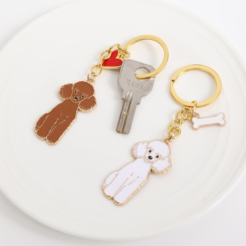 BT Bear Dog Keychain,Cute Metal Keychain,Bag Charm, Brown Poodle