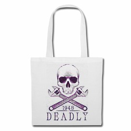 Reifen-Markt Bag Shoulder Bag Deadly Biker Shirt Motorcycle Chopper Gothic Motorcycle Skull Motorcycle Club Bike Route 66 Shopping Bag School Bag Gym Bag in White, White