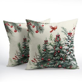 Kawani Christmas Pillow Covers 18x18 Inch Christmas Trees Decorative Throw Pillow Covers Set of 2 Winter Xmas Holiday Pillowcases Cushion Covers for Couch Indoor Outdoor Home Decor