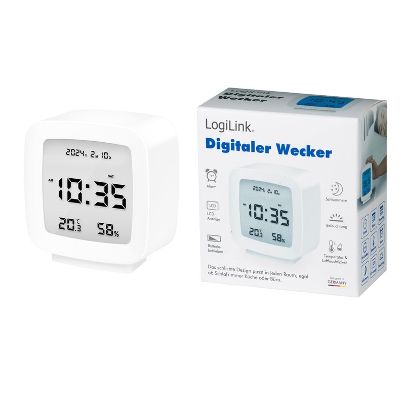 LogiLink SC0120 - Digital Alarm Clock, Temperature, Humidity, Snooze Function,