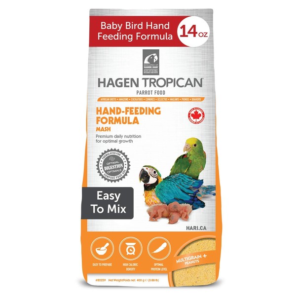 Hari Tropican Bird Food, Hagen Parrot Food Hand Feeding Formula, Easy to Mix, 14 oz Bag
